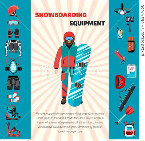 Snowboarding equipment concept background, flat style Snowboarding equipment concept background, flat style 66247650