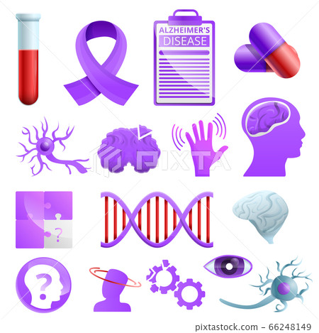 Alzheimer disease icons set, cartoon style - Stock Illustration ...