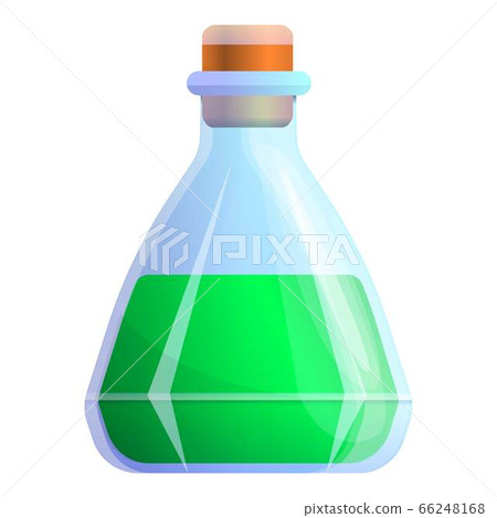 Green magic potion flask icon, cartoon style 66248168