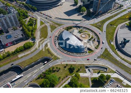 Katowice top aerial view of roundabout of General Jerzy Zietek, Katowice, Poland. Katowice top aerial view of roundabout of General Jerzy Zietek, Katowice, Poland. 66248325