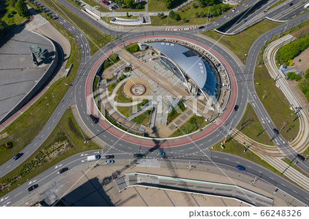 Katowice top aerial view of roundabout of General Jerzy Zietek, Katowice, Poland. Katowice top aerial view of roundabout of General Jerzy Zietek, Katowice, Poland. 66248326