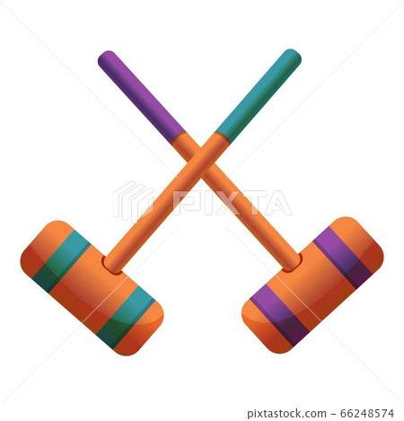 Croquet crossed mallet icon, cartoon style 66248574