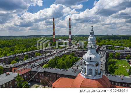 Aerial view on Nikiszowiec, historic district in Katowice, Upper Silesia, Poland. 66248654