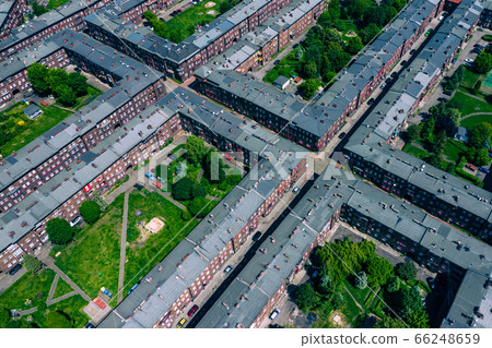 Aerial view on Nikiszowiec, historic district in Katowice, Upper Silesia, Poland. 66248659
