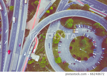 Aerial view of roads intersections. Sosnowiec, 66248672