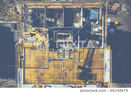 Aerial view of construcion site. People working. 66248679