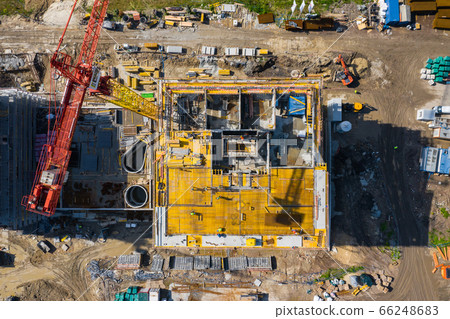 Aerial view of construcion site. People working. Aerial view of construcion site. People working. 66248683