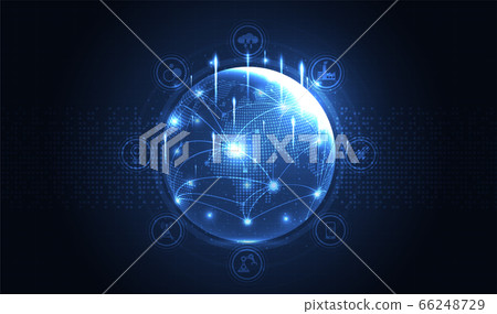 Robotic futuristic hud background. concept of automatization, machinery, robotic technology, industrial revolution and artificial intelligence. physical system icons ,Internet of things network,smart 66248729