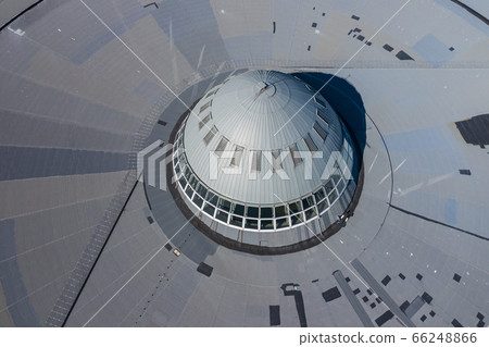 Aerial photo of Spodek arena complex and modern city center of Katowice, Upper Silesia. Poland. 66248866