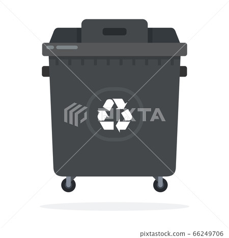Large black trash can on wheels flat isolated Large black trash can on wheels flat isolated 66249706
