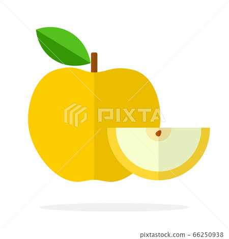 Yellow apple with a leaf and a slice of apple flat isolated Yellow apple with a leaf and a slice of apple flat isolated 66250938