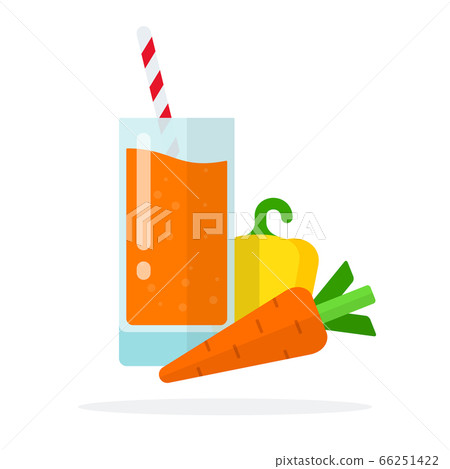 A glass of carrot juice with straws, carrot and yellow pepper near vector flat isolated 66251422