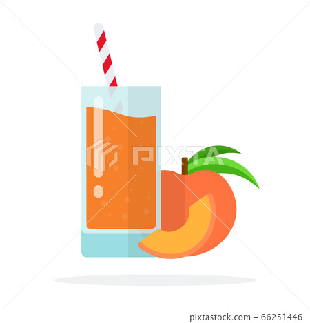 Apricot juice in a glass with straws, ripe apricot and a piece of apricot flat isolated 66251446