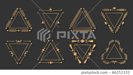 Trigonal gold line frame vintage border vector set 66252335
