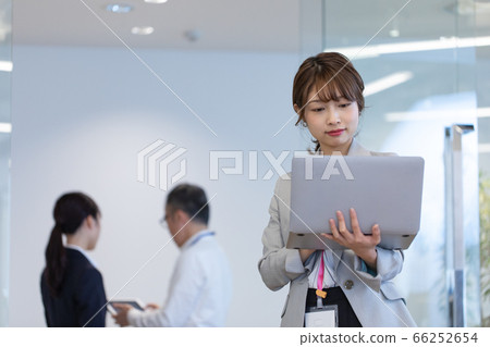 Female employee checking meeting materials Female employee checking meeting materials 66252654