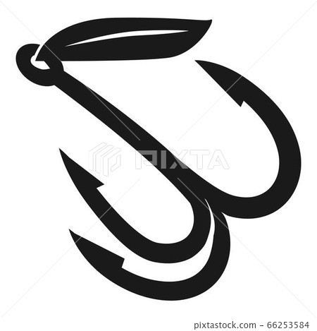 Triple fishing hook with feather icon, simple style 66253584