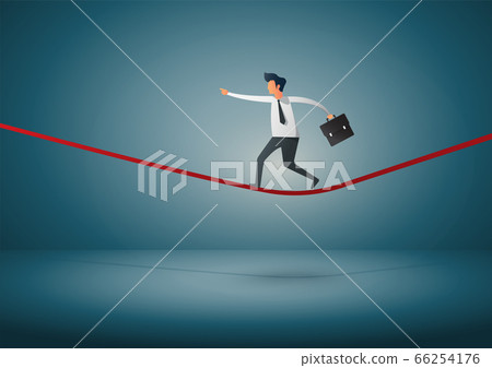 Businessman or man in crisis walking in balance on rope. business concept. Businessman or man in crisis walking in balance on rope. business concept. 66254176