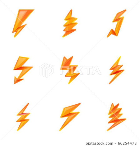 Electric lightning bolt icon set, cartoon style 66254478