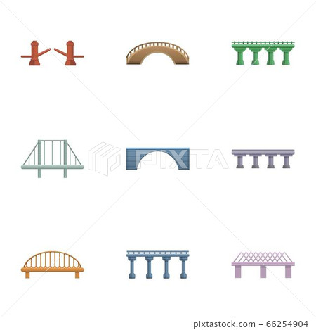 Modern bridge icon set, cartoon style 66254904