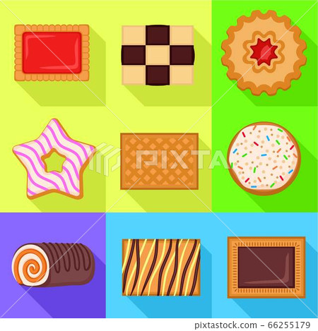 Jelly biscuit icon set, flat style 66255179