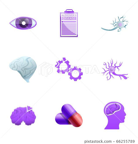 Alzheimer disease icon set, cartoon style 66255789