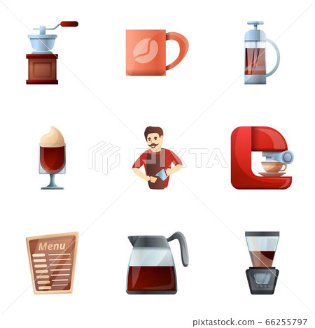 Barista man icon set, cartoon style 66255797