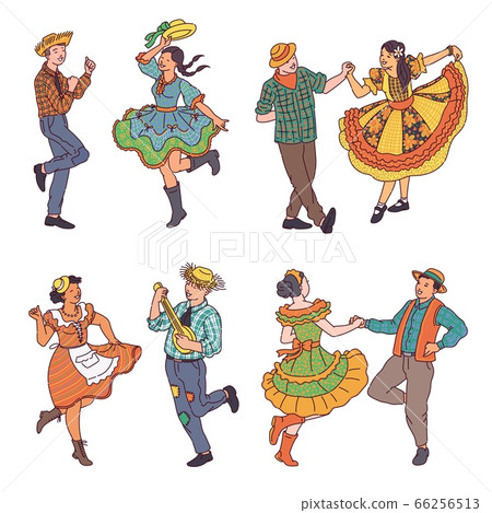 Festa Junina Brazil Festival dancers set, sketch vector illustration isolated. 66256513