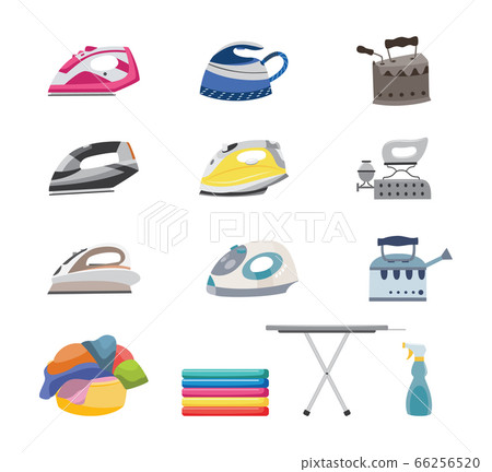 Modern and antique clothes iron set, laundry and ironing board Modern and antique clothes iron set, laundry and ironing board 66256520