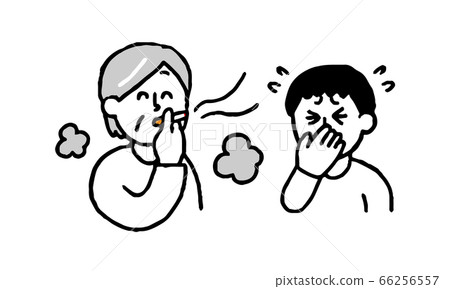 Senior women smoking cigarettes and men wearing plain clothes who dislike smoke and smell (simple) 66256557