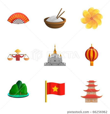 Vietnam icon set, cartoon style Vietnam icon set, cartoon style 66256962