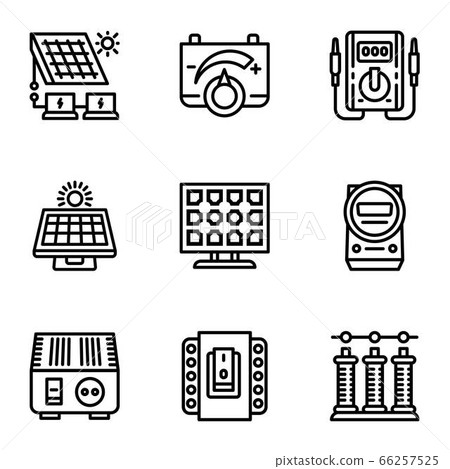 Solar panel icon set, outline style 66257525