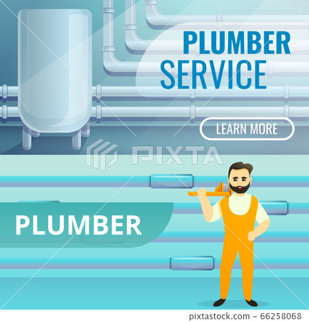 Plumbing banner set, cartoon style Plumbing banner set, cartoon style 66258068