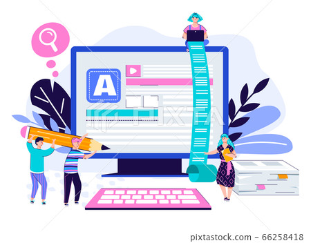Copywriting and content creation poster with cartoon people and computer 66258418