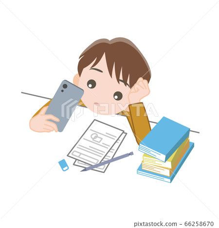 A boy with a cane watching a smartphone untidy A boy with a cane watching a smartphone untidy 66258670