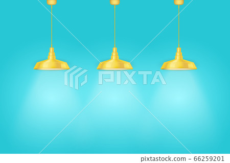 Blue wall interior with yellow vintage lamps Blue wall interior with yellow vintage lamps 66259201