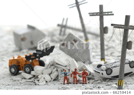Diorama scenery of a cityscape broken by a disaster 66259414