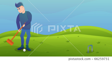 Man play croquet concept banner, cartoon style 66259731
