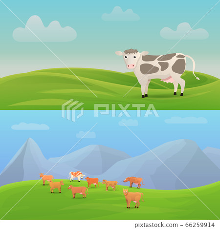 Cow animal banner set, cartoon style 66259914