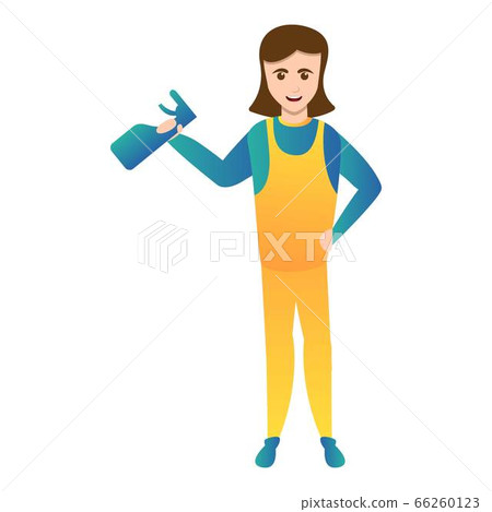 Woman use cleaner spray icon, cartoon style Woman use cleaner spray icon, cartoon style 66260123