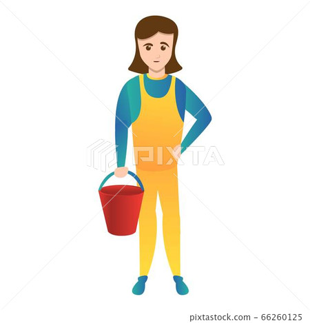 Woman with red bucket icon, cartoon style Woman with red bucket icon, cartoon style 66260125