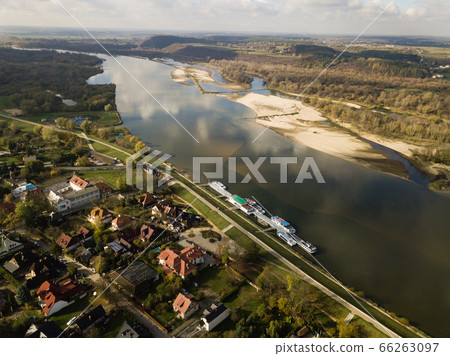 Aerial view of Vistula river and Kaziemierz Dolny, Poland 66263097