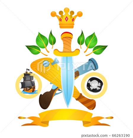 Sketch of tattoo with daggers, a crown and a baseball bat. Illustration with machetes. Drawing on themes Ganster to design T-shirts, playing cards, theme parties 66263190