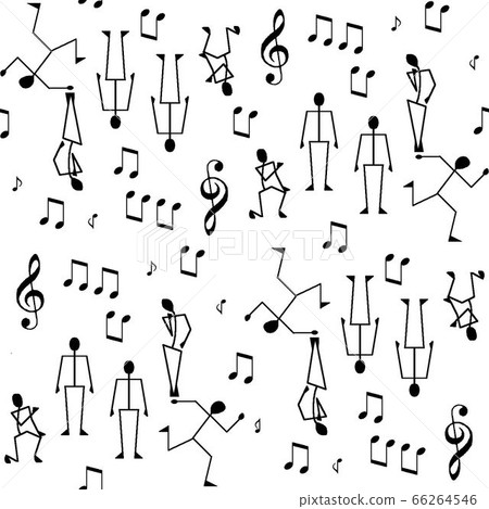 Monochrome stickman and musical notes seamless pattern, white background 66264546