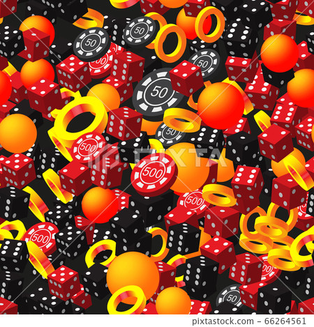 Abstract Rings Balls Poker Chips and Dice on Black 66264561