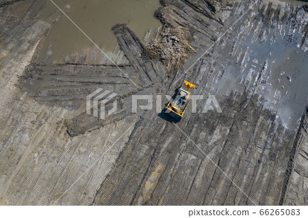 Aerial view of industrial mineral open pit mine. Aerial view of industrial mineral open pit mine. 66265083