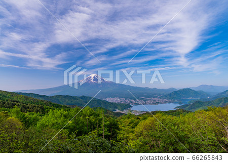 (Yamanashi Prefecture) Mt. Fuji seen from the fresh green Misaka Mountains (Yamanashi Prefecture) Mt. Fuji seen from the fresh green Misaka Mountains 66265843