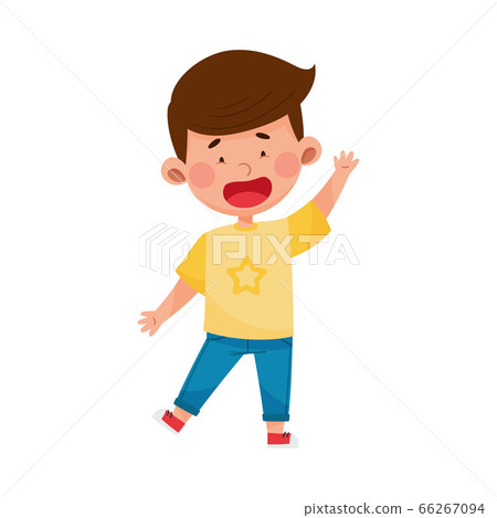 Dark-haired Boy Standing and Waving Hand Vector... - Stock Illustration ...