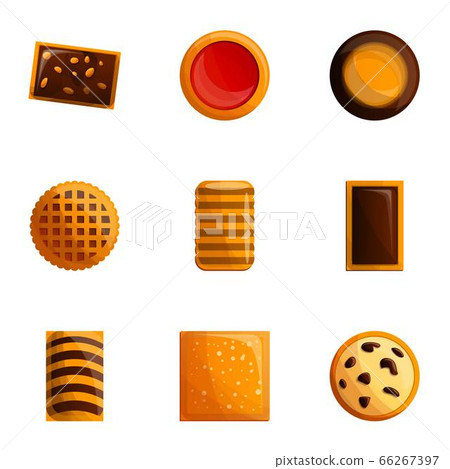 Tasty cookie icon set, cartoon style 66267397