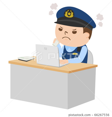 被另一方激怒的瘋狂的男性警察的例證。 66267556