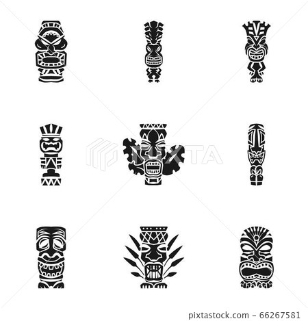 Aztec idol icon set, simple style 66267581